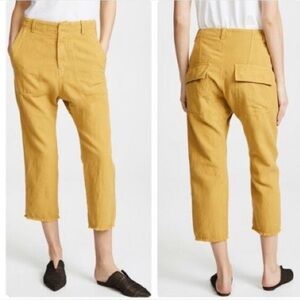NILI LOTAN Luna Pants Drop Crotch Cropped Mustard Yellow Size 8